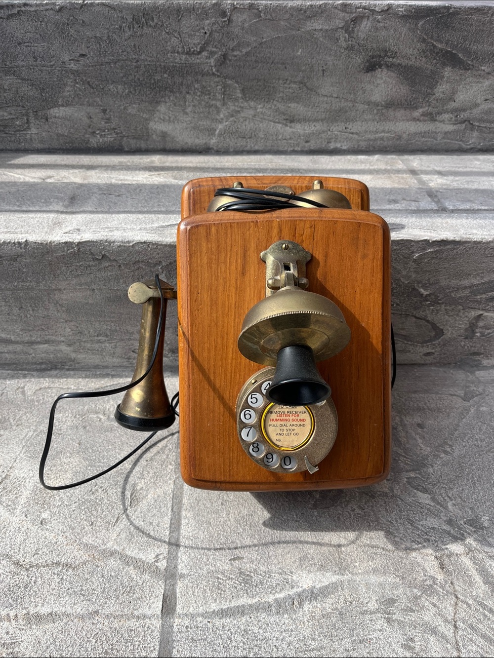 Vintage Wall-Mount Telephone with Brass Details - Wood Finish (IT WORKS!)